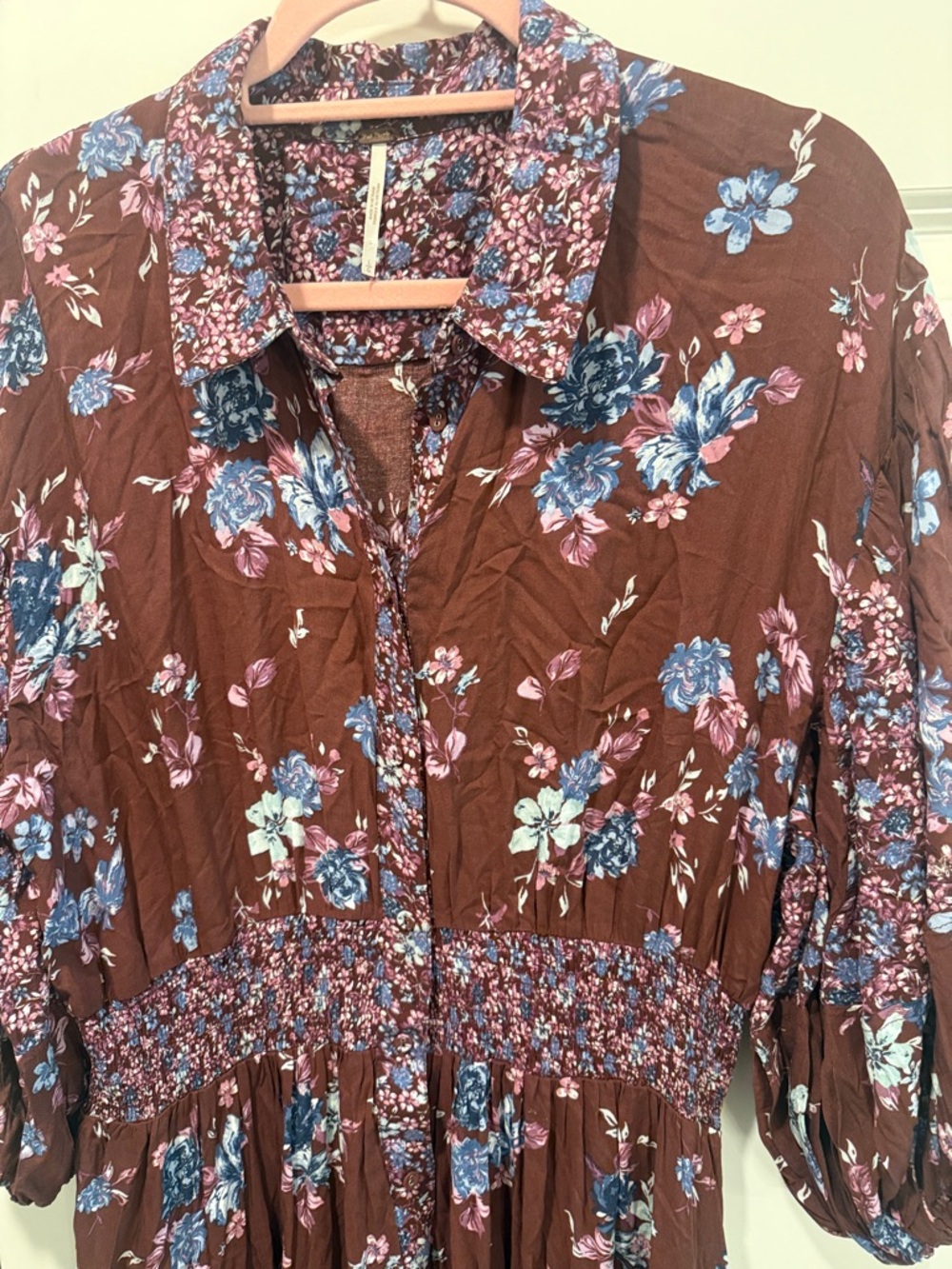 Free People Brown Maxi Dress with Blue and Pink Floral Print - Picture 3 of 10